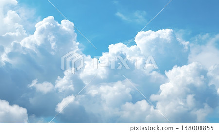 White Cumulus Clouds Against a Bright Blue Sky Background, Beautiful Weather Pattern 138008855