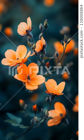 A vibrant bloom shows off its orange petals against a dark teal backdrop A vibrant bloom shows off its orange petals against a dark teal backdrop 138008864