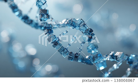 Abstract DNA Strand Model Square Cubes and Transparent Connectors on Blue Background 138008867