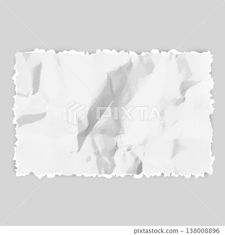 A torn piece of paper, rectangular in shape. White, with a wrinkled texture and jagged edges. A torn piece of paper, rectangular in shape. White, with a wrinkled texture and jagged edges. 138008896