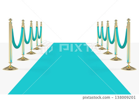 Blue teal carpet with blue ropes on golden stanchions 138009201
