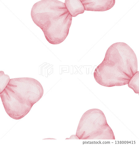 Seamless pattern with delicate pink bows on white background. Watercolor Illustration, hand-drawn, for wallpaper, wrapping paper, textiles, interior decoration, children's bedding Seamless pattern with delicate pink bows on white background. Watercolor Illustration, hand-drawn, for wallpaper, wrapping paper, textiles, interior decoration, children's bedding 138009415