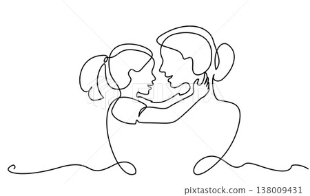 Mother Holding Baby. Continuous One Line Drawing. Motherhood and Family Love. Mother Holding Baby. Continuous One Line Drawing. Motherhood and Family Love. 138009431