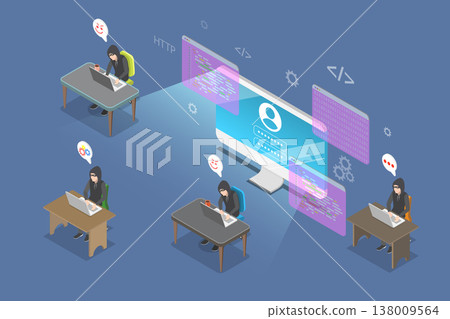 3D Isometric Flat Vector Illustration of Unauthorized Access , Hidden Backdoor For Bypassing Authentication And Encryption In Computers 138009564