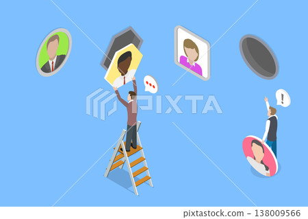 3D Isometric Flat Vector Illustration of Job Matching, Optimizing Team Performance, Placing Employees In Suitable Roles For Maximum Productivity 138009566