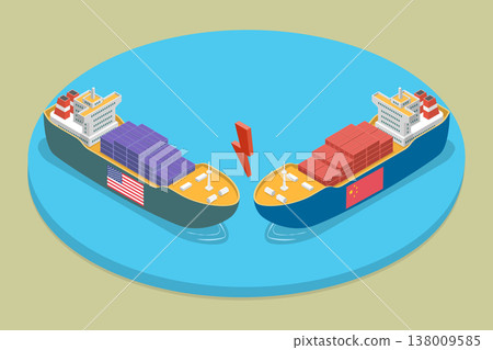 3D Isometric Flat Vector Illustration of USA-China Trade War, Confrontation, Tariffs Against World Countries 138009585
