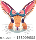 Cute ginger bunny head with blue bow for Easter cards and nursery decor Cute ginger bunny head with blue bow for Easter cards and nursery decor 138009688