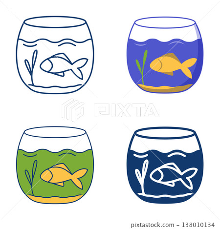 Goldfish in aquarium icon set Goldfish in aquarium icon set 138010134