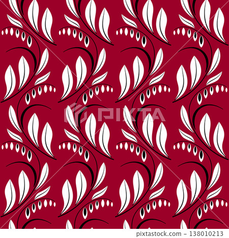 Black white flowers on red background Black white flowers on red background 138010213