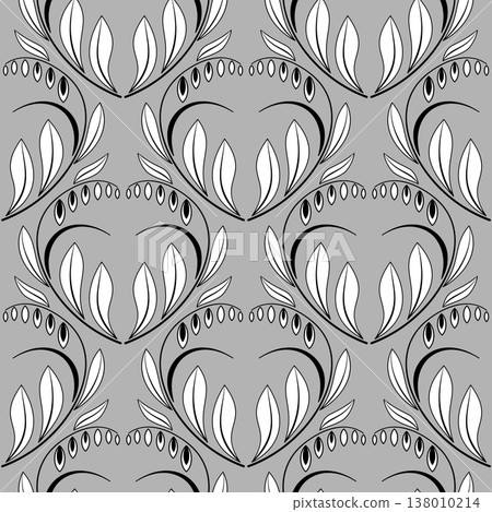 Delicate white black flowers on gray background Delicate white black flowers on gray background 138010214