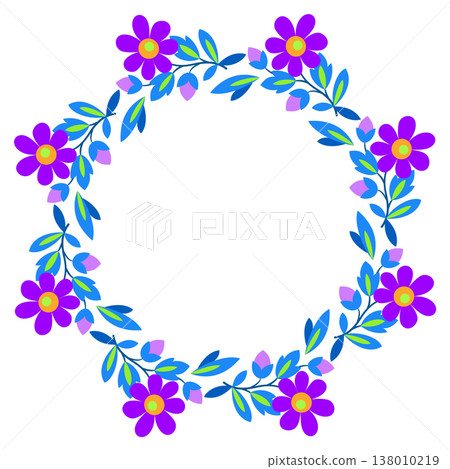 Round floral frame Wreath of purple blue flowers Round floral frame Wreath of purple blue flowers 138010219