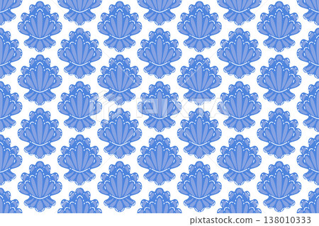 Seashell seamless pattern, blue marine shell repeat background, ocean nautical texture, minimalist flat vector illustration, coastal beach design for fabric, wallpaper, packaging Seashell seamless pattern, blue marine shell repeat background, ocean nautical texture, minimalist flat vector illustration, coastal beach design for fabric, wallpaper, packaging 138010333