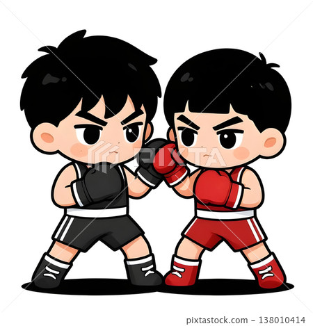 BOXING young fighter, graphic style, traditional color dress, in fighting pose. 138010414