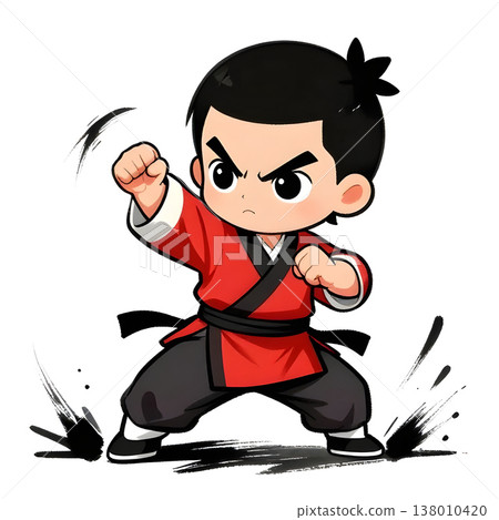 KUN-FU young fighter, graphic style, traditional color dress, in fighting pose. 138010420