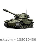 An army battle tank with a cannon on tracks. Military paint. Comic illustration. 138010430