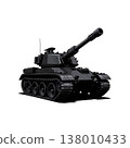 An army battle tank with a cannon on tracks. Military paint. Comic illustration. 138010433