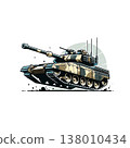 An army battle tank with a cannon on tracks. Military paint. Comic illustration. 138010434