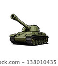 An army battle tank with a cannon on tracks. Military paint. Comic illustration. 138010435