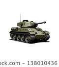 An army battle tank with a cannon on tracks. Military paint. Comic illustration. 138010436