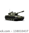 An army battle tank with a cannon on tracks. Military paint. Comic illustration. 138010437