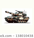 An army battle tank with a cannon on tracks. Military paint. Comic illustration. 138010438