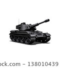 An army battle tank with a cannon on tracks. Military paint. Comic illustration. 138010439