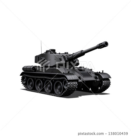 An army battle tank with a cannon on tracks. Military paint. Comic illustration. An army battle tank with a cannon on tracks. Military paint. Comic illustration. 138010439