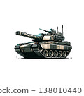 An army battle tank with a cannon on tracks. Military paint. Comic illustration. 138010440