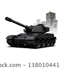 An army battle tank with a cannon on tracks. Military paint. Comic illustration. 138010441