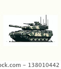 An army battle tank with a cannon on tracks. Military paint. Comic illustration. 138010442