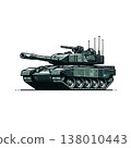 An army battle tank with a cannon on tracks. Military paint. Comic illustration. 138010443