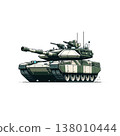 An army battle tank with a cannon on tracks. Military paint. Comic illustration. 138010444