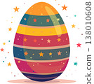 Colorful Easter egg with stripes and stars on white background Suitable for holiday cards stickers Colorful Easter egg with stripes and stars on white background Suitable for holiday cards stickers 138010608