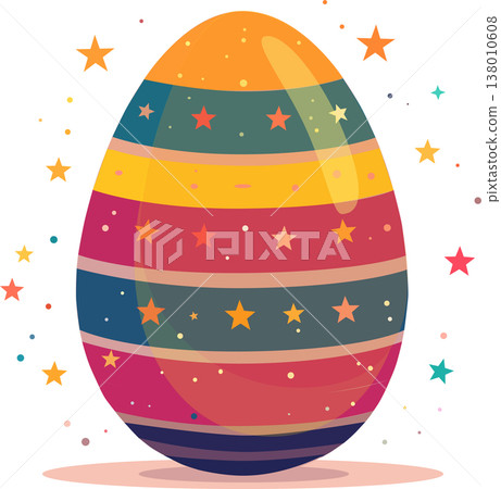 Colorful Easter egg with stripes and stars on white background Suitable for holiday cards stickers 138010608