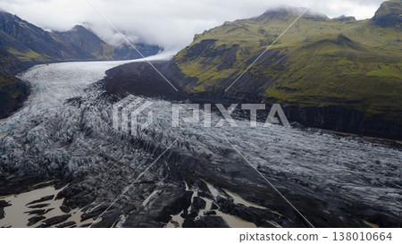 Aerial View of Glacier and Volcanic Terrain in Iceland 138010664