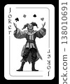 Black Joker, playing card with featuring a medieval jester in a cartoon style 138010691
