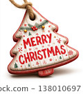 Wooden Christmas tree toy with inscription MERRY CHRISTMAS on white background 138010697
