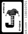 Black and white joker playing card with letter j and jester hat 138010701