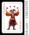 Joker playing card. An original design of a Joker playing card featuring a medieval jester. 138010705