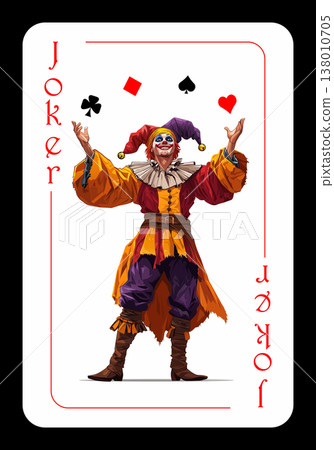 Joker playing card. An original design of a Joker playing card featuring a medieval jester. 138010705