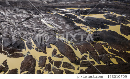 Aerial View of Volcanic Landscape with Yellow Pools in Iceland Aerial View of Volcanic Landscape with Yellow Pools in Iceland 138010709