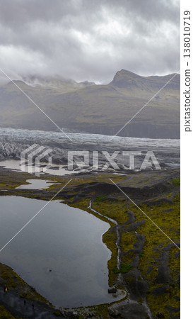 Aerial View of Glacier Tongue in Vatnajokull National Park, Iceland 138010719