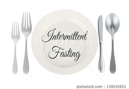 Intermittent fasting concept with plate with cutlery. 3D rendering 138010952
