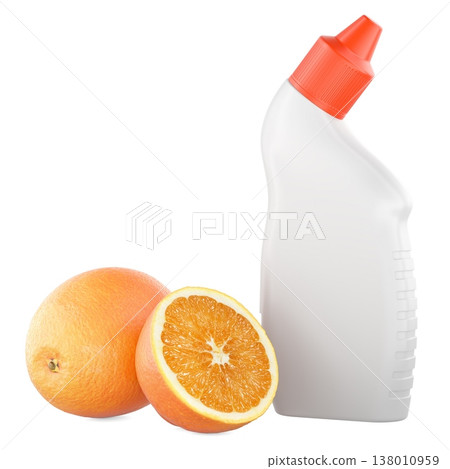 Toilet cleaner bottle with orange scent. 3D rendering 138010959