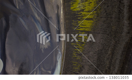 Aerial View of Volcanic Landscape and Moss Covered Terrain in Iceland Aerial View of Volcanic Landscape and Moss Covered Terrain in Iceland 138011035