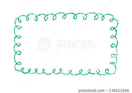 Crayon doodle scalloped frame. Chalk wavy hand drawn border. Green cute rectangle photo frame with crayon texture. Wavy sketch line mirror border. Vector illustration isolated on white background 138011098