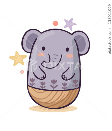 Cute kawaii elephant. Roly poly toy. Tumbler doll. Vector isolated illustration Cute kawaii elephant. Roly poly toy. Tumbler doll. Vector isolated illustration 138011099