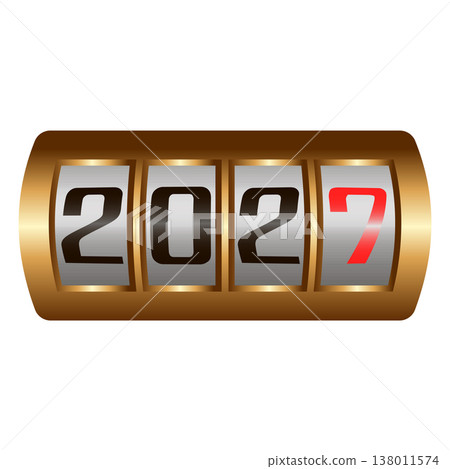 Mechanical counter odometer digits 2027, metallic gold new year design 138011574