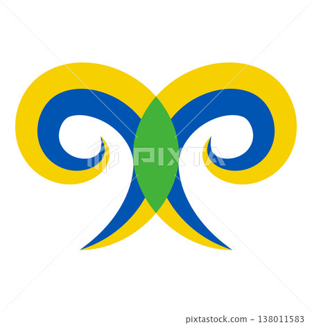 Interlocking Abstract Horns and Green Ovoid Overlap Vector Graphic 138011583