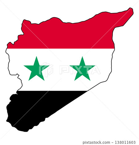 Syria map country outline border filled with national flag Syria map country outline border filled with national flag 138011603